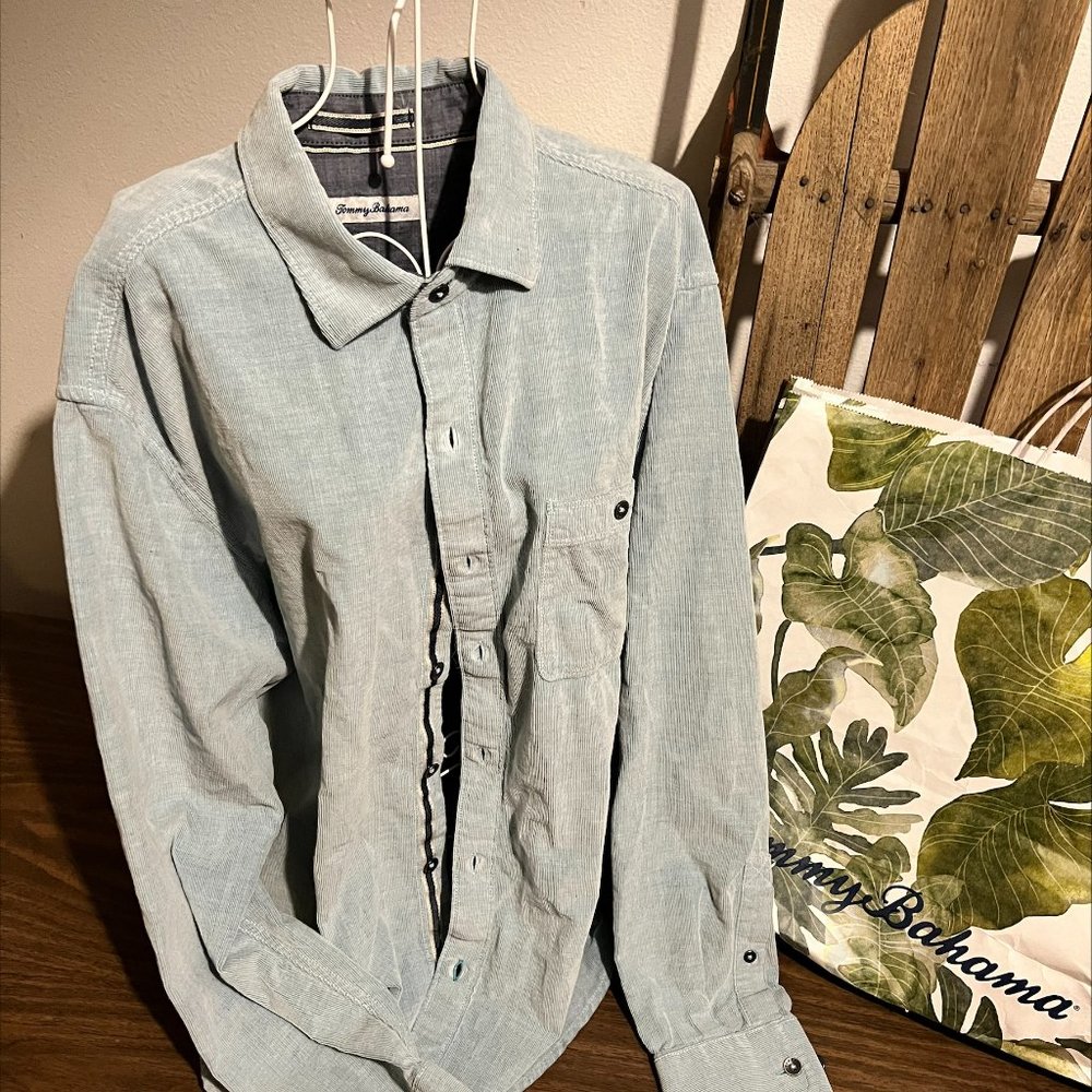 Tommy Bahama Corduroy Blue Button down Shirt  Men's L